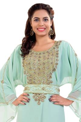 Pista Hand Embroidered Georgette Moroccan Kaftan 4
