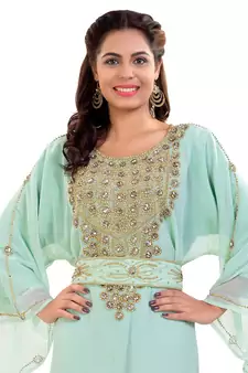 Pista Hand Embroidered Georgette Moroccan Kaftan