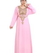 Baby Pink Hand Embroidered Georgette Dubai Kaftan