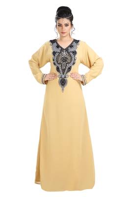 Beige Hand Embroidered Georgette Jasmine Designer Gown 1