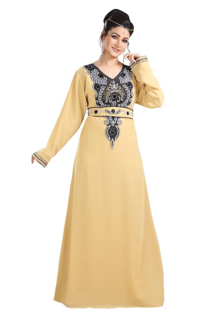Beige Hand Embroidered Georgette Jasmine Designer Gown