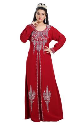 Maroon Hand Embroidered Georgette Prom Dress 1