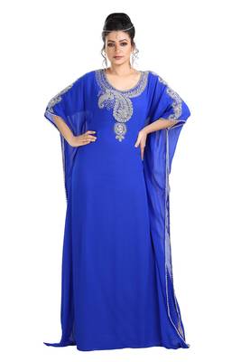 Royal Blue Hand Embroidered Georgette Luxe Kaftan 1