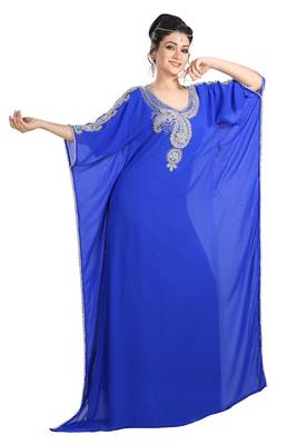 Royal Blue Hand Embroidered Georgette Luxe Kaftan 2