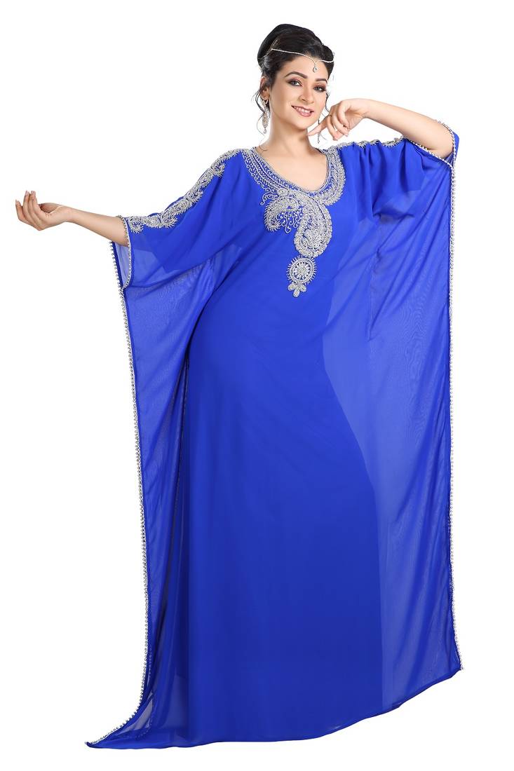 Royal Blue Hand Embroidered Georgette Luxe Kaftan