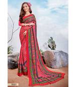 Pink Printed Silk Blend Saree With Blouse