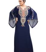 Navy Blue Hand Embroidered Georgette Henna Party Gown