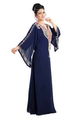 Navy Blue Hand Embroidered Georgette Henna Party Gown 2