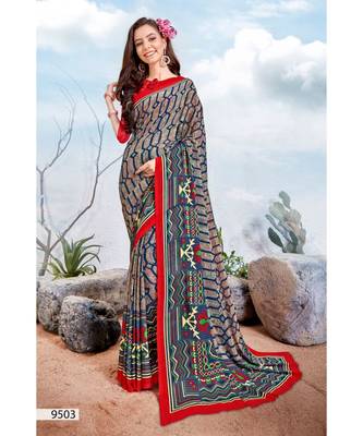 Multicolor Printed Silk Blend Saree With Blouse 1