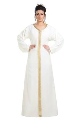 Cream Aari Work Machine Embroiderd Georgette Pregnant Women Dress 1