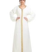 Cream Aari Work Machine Embroiderd Georgette Pregnant Women Dress