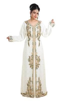 Cream Hand Embroidered Georgette French Soiree Robe 1