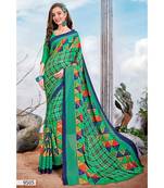 Green Printed Silk Blend Saree With Blouse