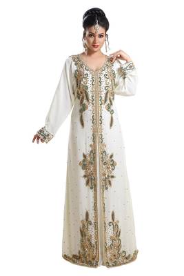 Cream Hand Embroidered Georgette French Soiree Robe 2