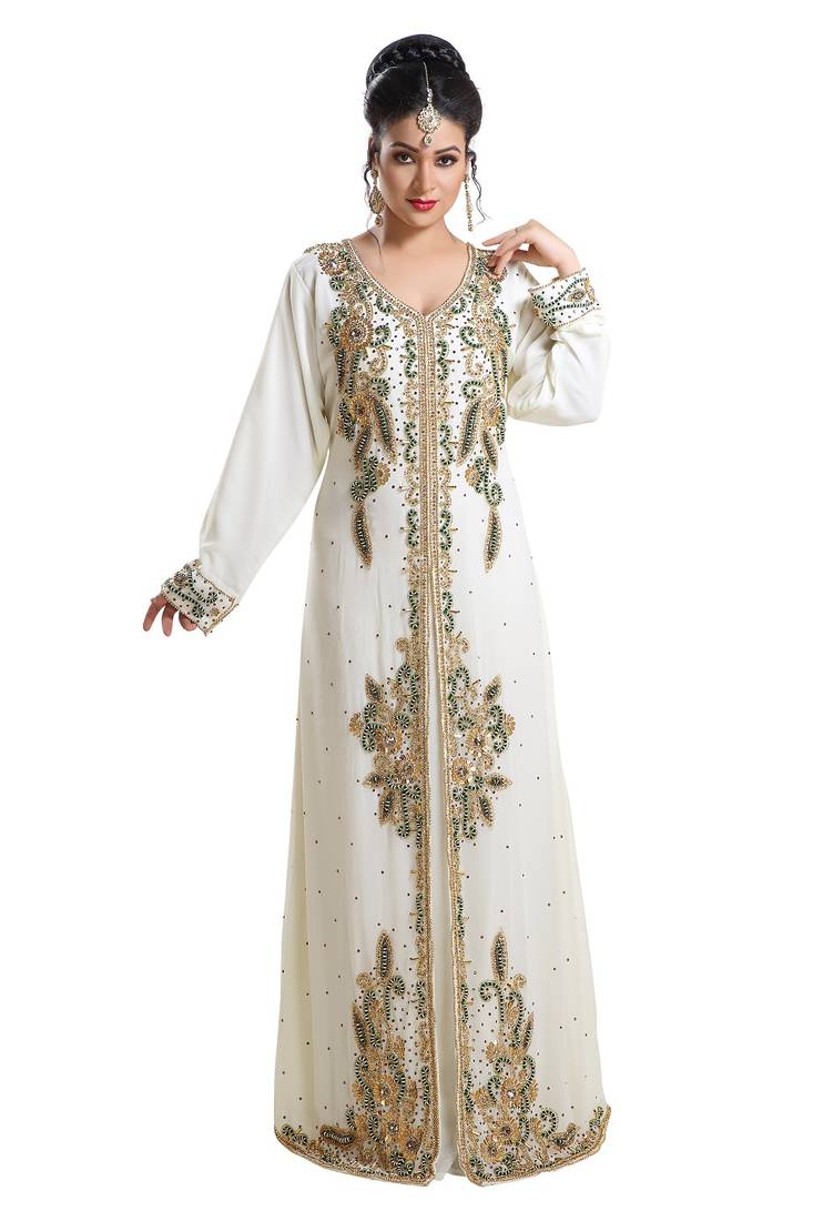 Cream Hand Embroidered Georgette French Soiree Robe