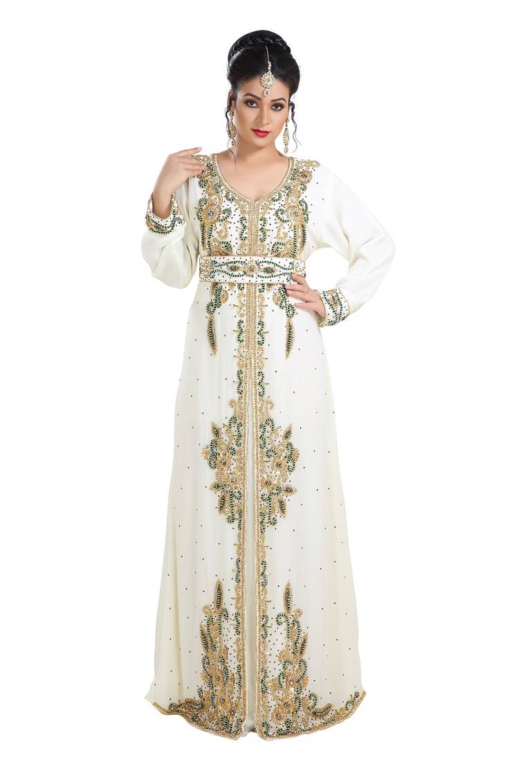 Cream Hand Embroidered Georgette French Soiree Robe