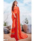 Orange Printed Silk Blend Saree With Blouse