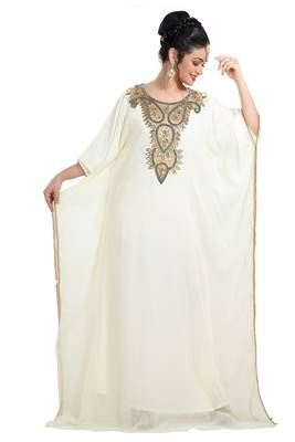 Cream Hand Embroidered Georgette African Kaftan 1