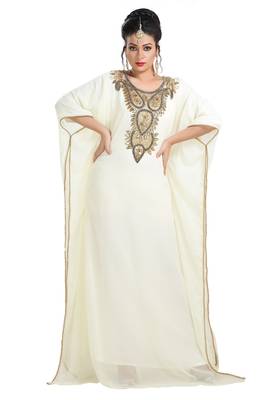 Cream Hand Embroidered Georgette African Kaftan 2