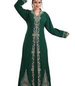 Bottle Green Hand Embroidered Georgette Palestinian Farasha