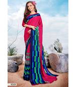 Pink Printed Silk Blend Saree With Blouse