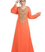 Orange Hand Embroidered Georgette Cocktail Party Gown