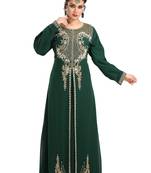 Bottle Green Hand Embroidered Georgette Traditional Kaftan