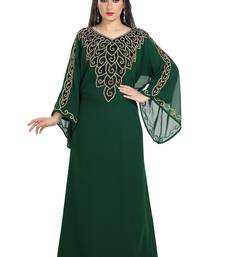 Bottle Green Hand Embroidered Georgette Kurdish Dress