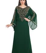 Bottle Green Hand Embroidered Georgette Kurdish Dress