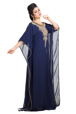 Navy Blue Hand Embroidered Georgette African Kaftan 2