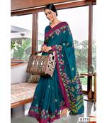 Green Printed Linen Saree With Blouse