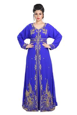 Royal Blue Hand Embroidered Georgette Royal Swedish Wedding Gown 1