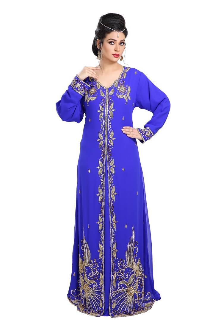 Royal Blue Hand Embroidered Georgette Royal Swedish Wedding Gown