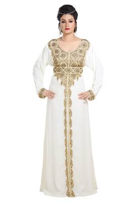 Cream Hand Embroidered Georgette Prom Dress 1