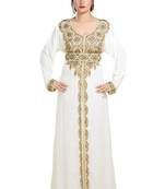 Cream Hand Embroidered Georgette Prom Dress