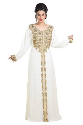 Cream Hand Embroidered Georgette Prom Dress 2
