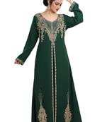 Bottle Green Hand Embroidered Georgette Henna Party Dress