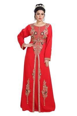 Red Hand Embroidered Georgette Traditional Kaftan 1