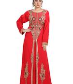 Red Hand Embroidered Georgette Traditional Kaftan