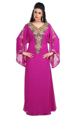 Dark Phirozy Hand Embroidered Georgette Maghribi Kaftan 1