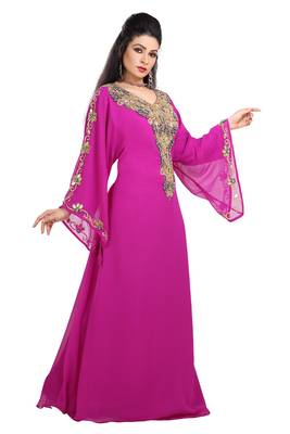 Dark Phirozy Hand Embroidered Georgette Maghribi Kaftan 2