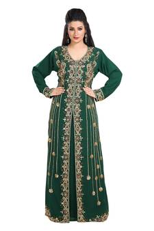 Bottle Green Hand Embroidered Georgette Arab Princess Wedding Gown