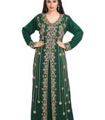 Bottle Green Hand Embroidered Georgette Arab Princess Wedding Gown