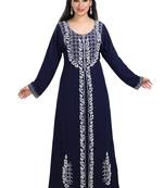 Navy Blue Hand Embroidered Georgette Traditional Algerian Kaftan