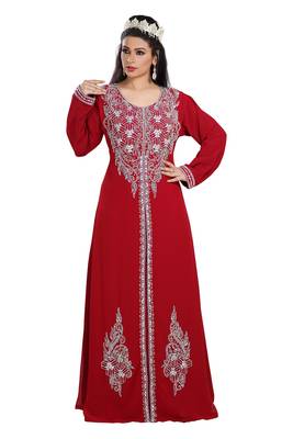 Maroon Hand Embroidered Georgette Prom Dress 1