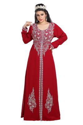 Maroon Hand Embroidered Georgette Prom Dress 2