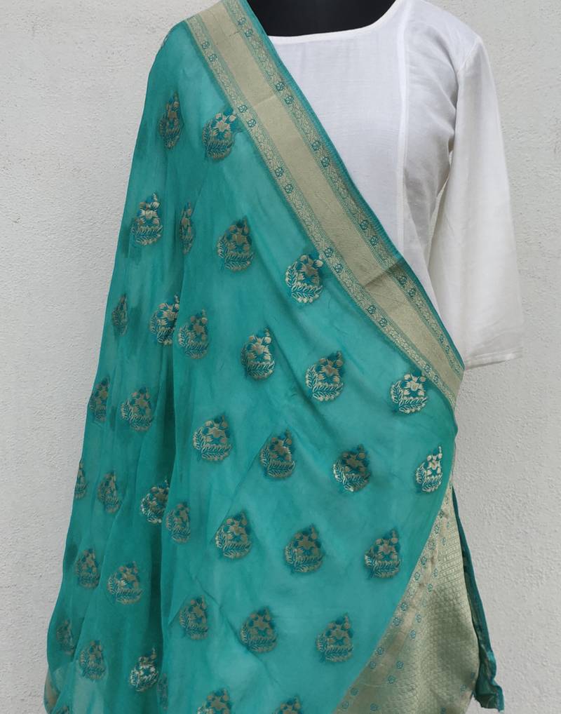 Teal Green Georgette Dupatta