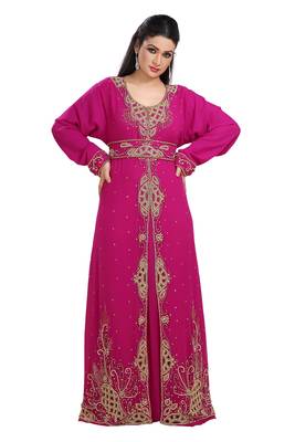 Dark Phirozy Hand Embroidered Georgette Henna Party Gown 1