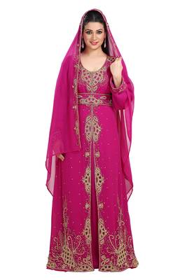 Dark Phirozy Hand Embroidered Georgette Henna Party Gown 2