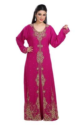 Dark Phirozy Hand Embroidered Georgette Henna Party Gown 3
